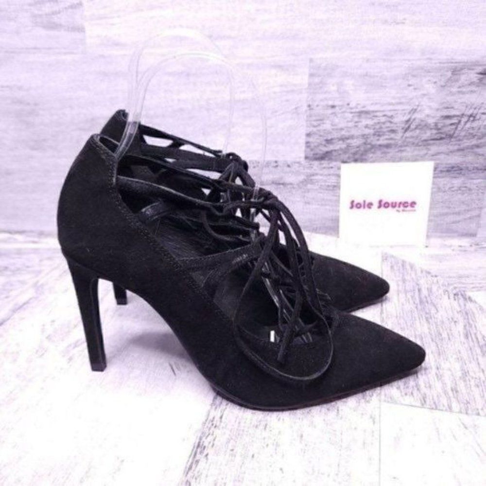 Jeffrey Campbell Brielle Suede Ankle Wrap Pump Black Women's sz 6.5